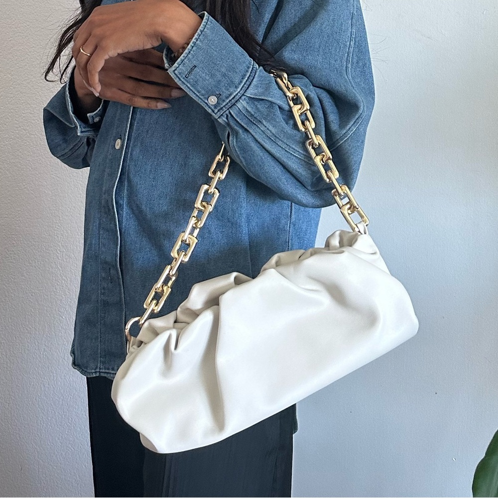 Cream Leather Pouch Clutch Bag | Soft Minimalist Accessory | OS
